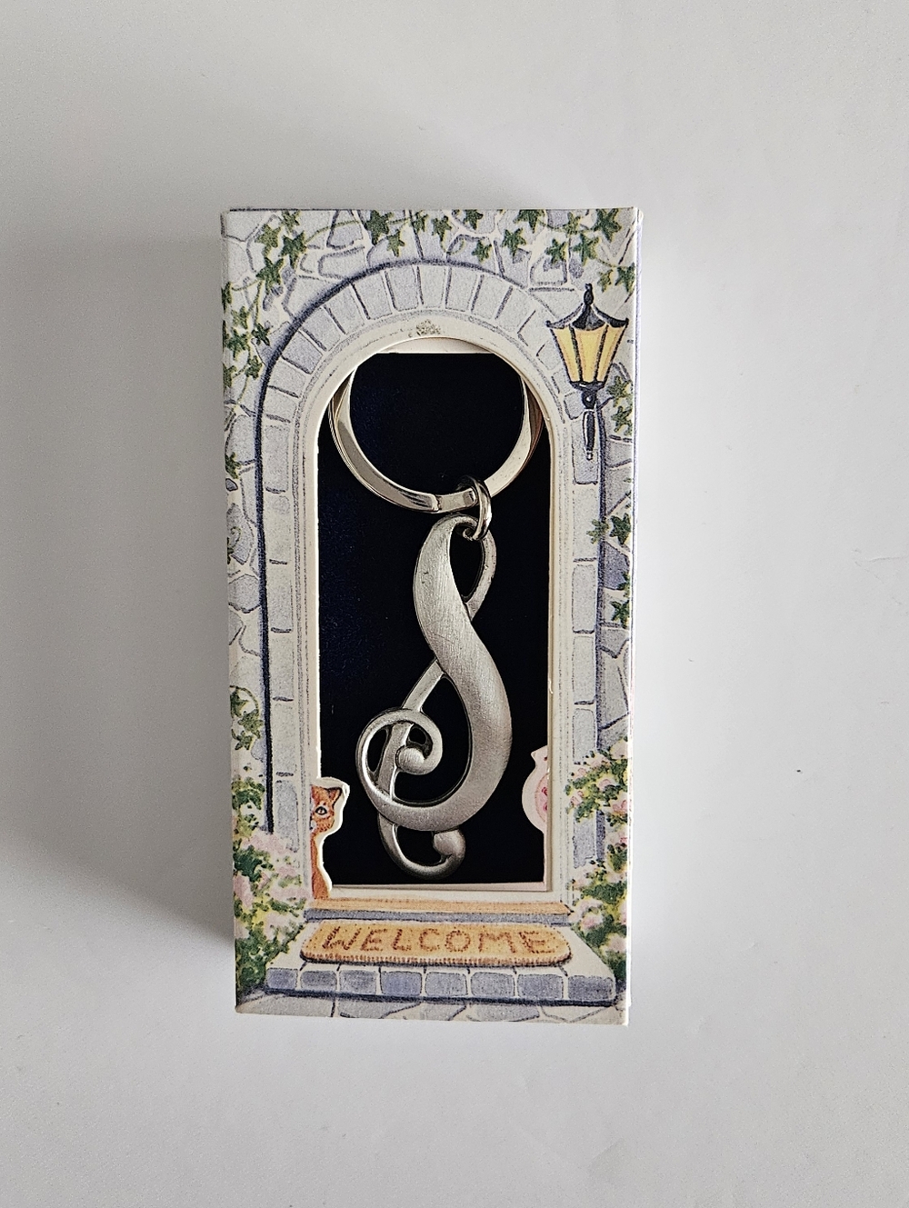 Vintage Lindsay Claire Fine Pewter Music Note Keychain New in Box